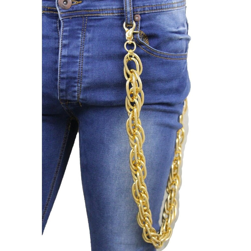 New Men Gold Color Wallet Chains Metal Heavy Key Chain Biker Chunky Multi Links